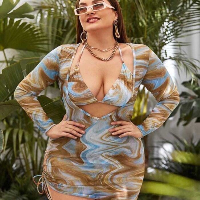 Halter Bikini Plus Size Swimwear Tropical Printed