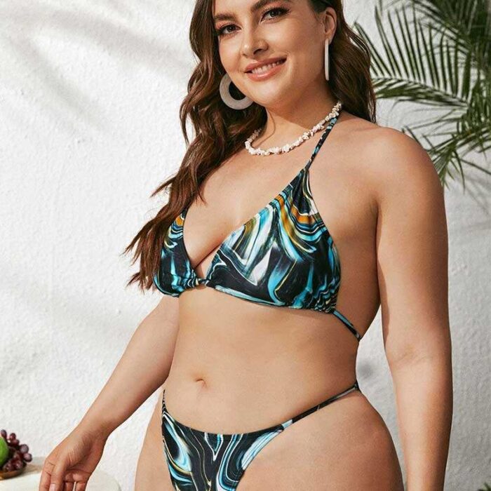 Halter Bikini Plus Size Swimwear Tropical Printed