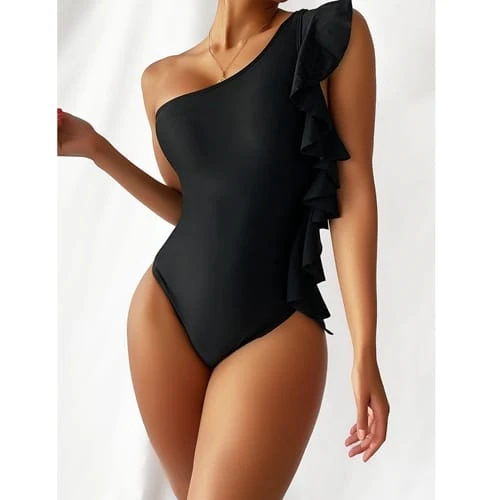 one shoulder bikini side ruffle monkini (7)