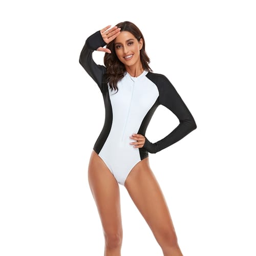 long sleeve one piece bikini with zipper