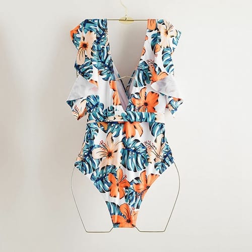 Ruffle Swimwear Print Bathing Suit Tummy Control