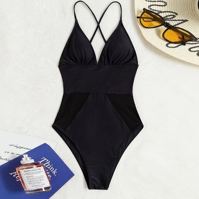 V Neck Monkini One Piece Swimwear