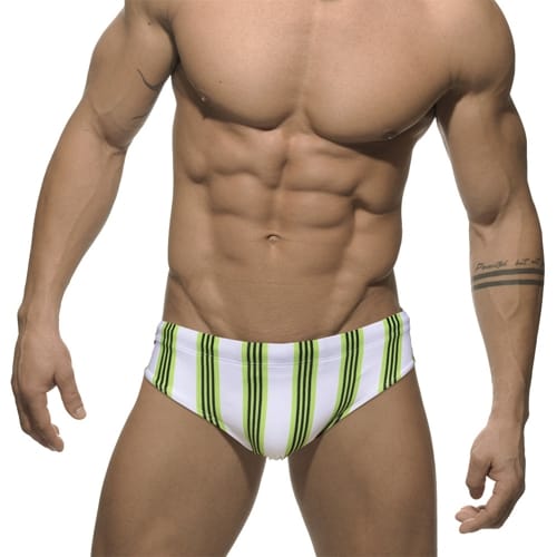 Stripe Print Mid-Waist Men Swimwear Briefs (1)