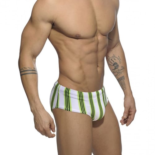 Stripe Print Mid-Waist Men Swimwear Briefs (1)