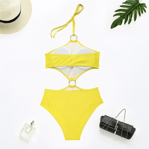 Halter Neck Monkini Hollow Out Bikini (1)