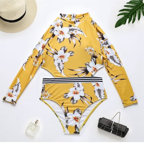 Long Sleeve Monkini Hollow Out One Piece Bikini (1)