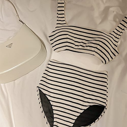 Stripe Swimwear High Waist Bikini Set (1)